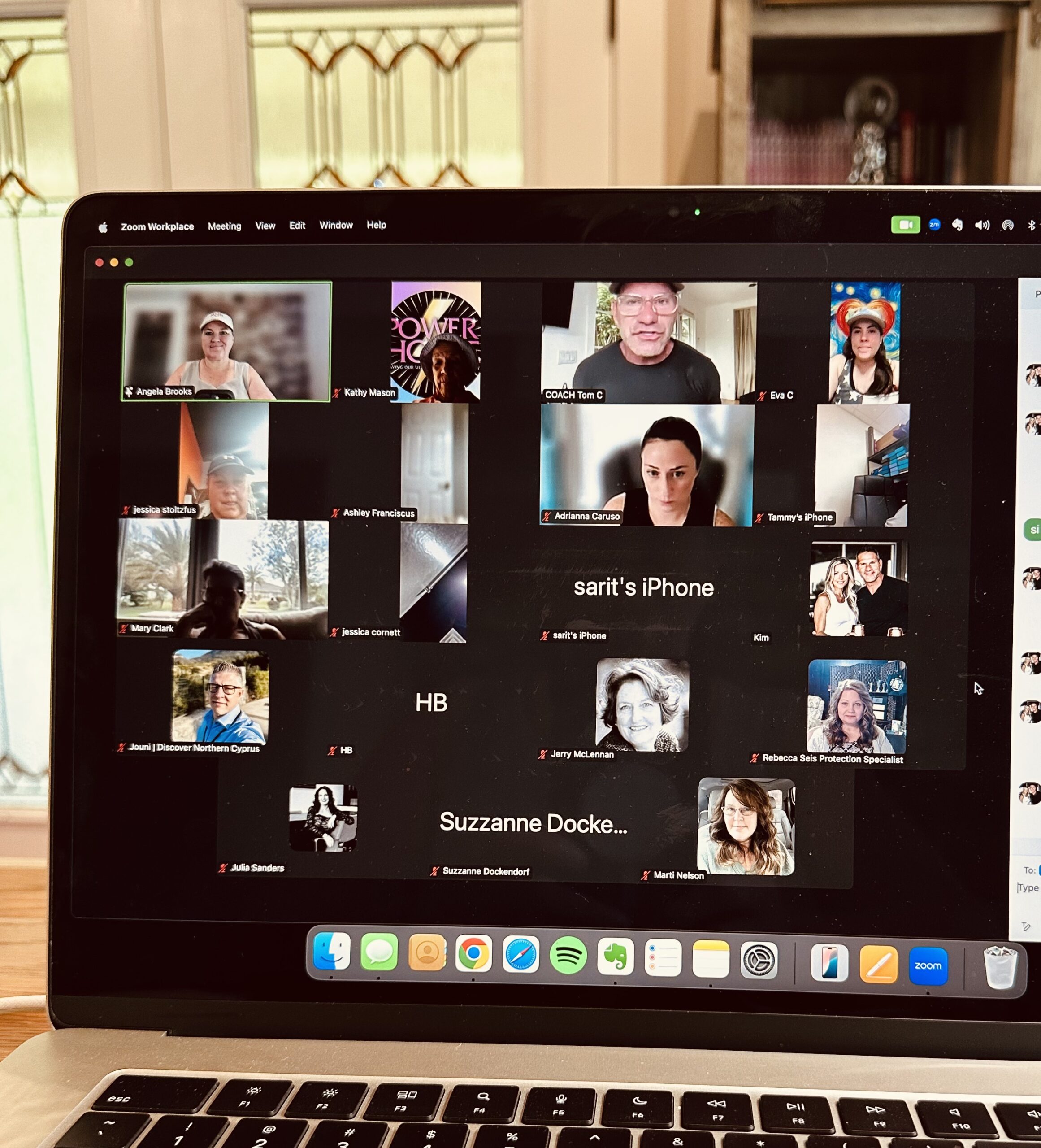 Screenshot of a Zoom call with multiple participants during a Power Hour coaching session for entrepreneurs.