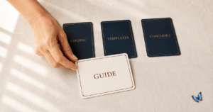 Four idea cards on a table with one turned face up, showing how to decide what to sell on your blog first