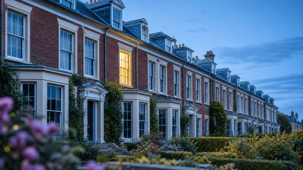 One glowing window among dark houses at dusk, a picture of what it means to control AI visibility for your blog.