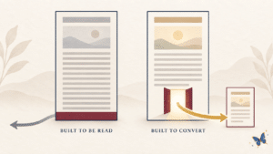 Two versions of the same blog post side by side, one built to be read and one built as a blog post that converts